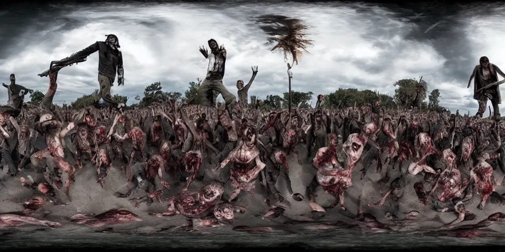 Image similar to 360 photograph of a zombie apocalypse