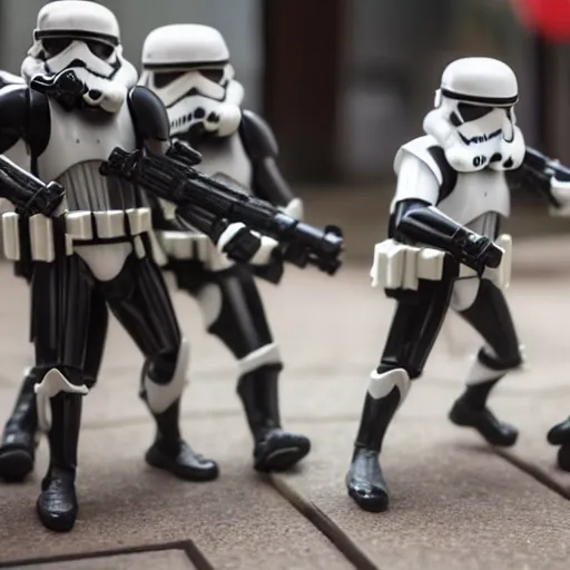 Image similar to 5 foot 1 0 fit man with short black beard and medium black well styled hair being captured by stormtroopers, highly detailed, high definition, ultra realistic