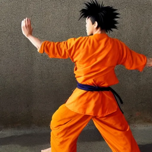 Image similar to photo of goku in shaolin monk stance