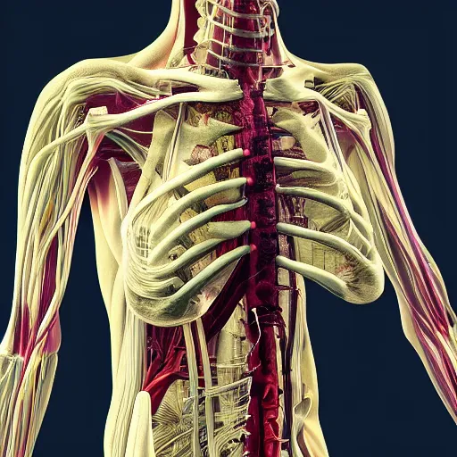 Image similar to human body without skin, nerves exposed, anatomically correct, 4k, bokeh, professional photography