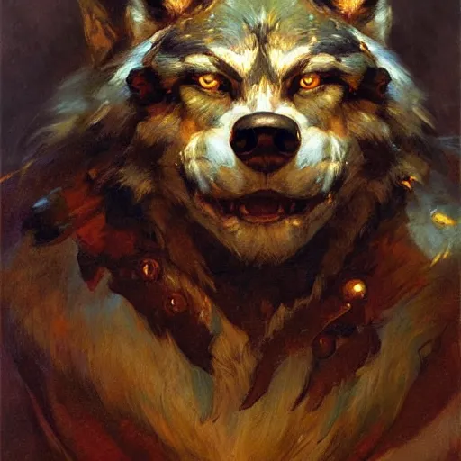 Image similar to a portrait of a wolf dogman. highly detailed painting by gaston bussiere, craig mullins, j. c. leyendecker, furry