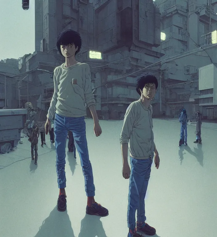 Image similar to hyperrealism aesthetic highly detailed photography of characters in akira scene, characters with hyperrealism highly detailed faces. from akira by katsuhiro otomo and alejandro hodorovski and denis villeneuve and gregory crewdson style with many details by mike winkelmann and vincent di fate in sci - fi style. volumetric natural light hyperrealism photo on dsmc 3 system