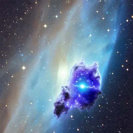 Prompt: nebula resembling sonic the hedgehog, Hubble Space Telescope