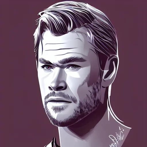 Image similar to concept art of chris hemsworth, vector art, by cristiano siqueira, brush hard, highly detailed, artstation, high quality