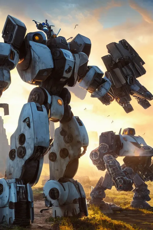 Image similar to mechwarrior 5 : mercenaries mech megaman transformer robot boss tank engine game octane render, 4 k, hd 2 0 2 2 3 d cgi rtx hdr style chrome reflexion glow fanart, global illumination ray tracing hdr fanart arstation by ian pesty by jesper ejsing pixar and disney unreal zbrush central hardmesh