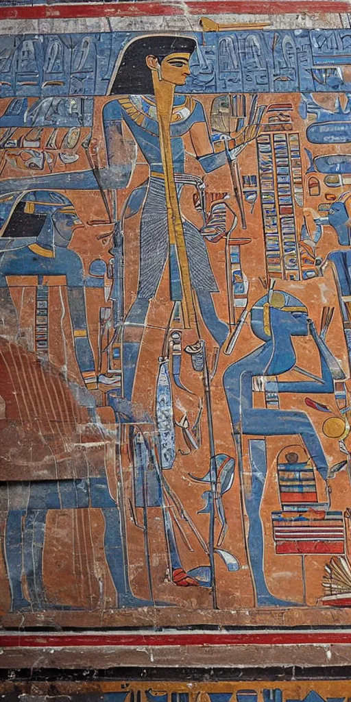 Image similar to egyptian mural of elon musk with ancient car