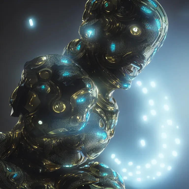 Prompt: a cinematic shot of infinity mirror image of a powerful AI, digital camo, octane render, volumetric lighting, nvidia raytracing demo, by Andy Thomas, Mario Martinez, Daniel Mirante, Gustave Dore, Artstation, CGsociety, masterpiece