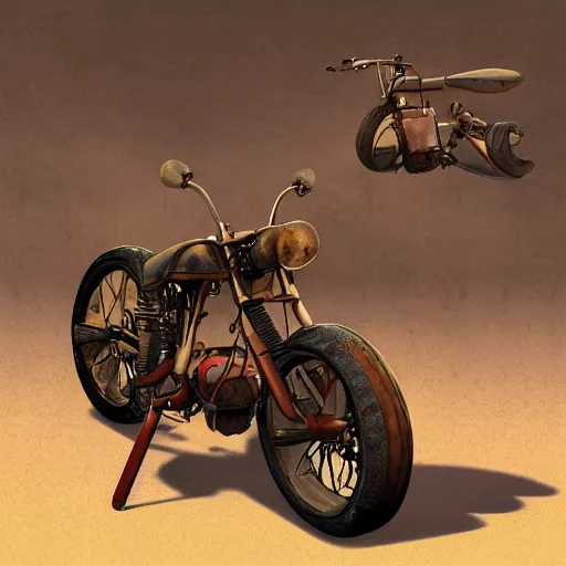 Image similar to Rustic homemade chopper motorcycle, styleframe, concept art, artstation, madmax, brush texture, painted with oil, cartoon network