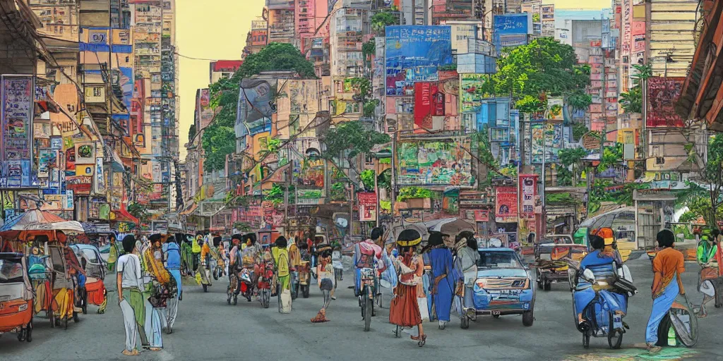 Image similar to colombo sri lankan city street, art by Hayao Miyazaki