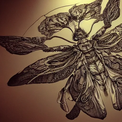 Image similar to giant moth. detailed. extremely high detail, photo realistic, cinematic lighting, pen and ink, intricate line drawings, by yoshitaka amano, ruan jia, kentaro miura, junji ito