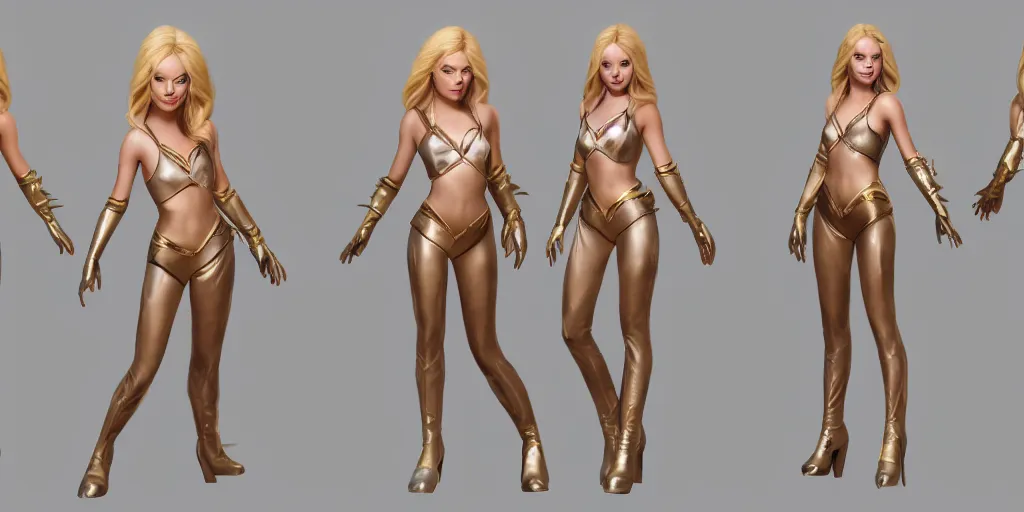 Image similar to Character sheet of Margot Robbie as lux in League of Legends. 3d render, octane render, game art, realistic, highly detailed, trending on artstation, 4k, trending on artstation, pixar, cgsociety, unreal engine 5, redshift render, trending on artstation, blender, behance, cg