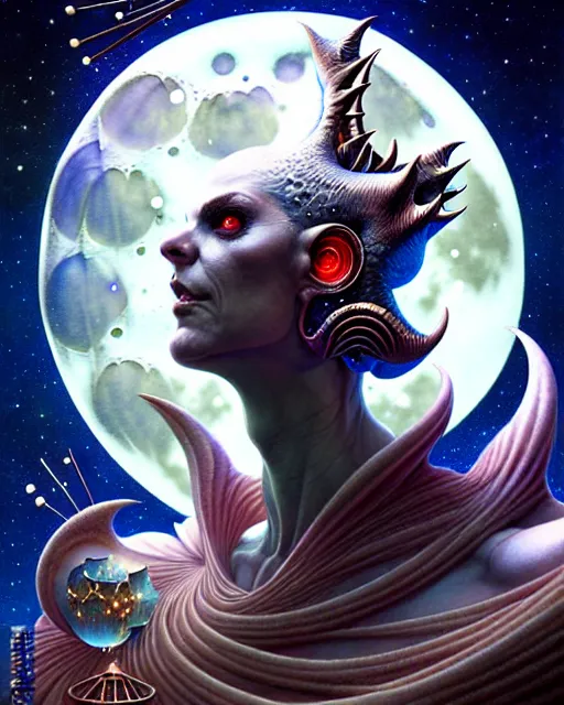 Image similar to the moon tarot card, fantasy character portrait made of fractals, ultra realistic, wide angle, intricate details, the fifth element artifacts, highly detailed by peter mohrbacher, hajime sorayama, wayne barlowe, boris vallejo, aaron horkey, gaston bussiere, craig mullins