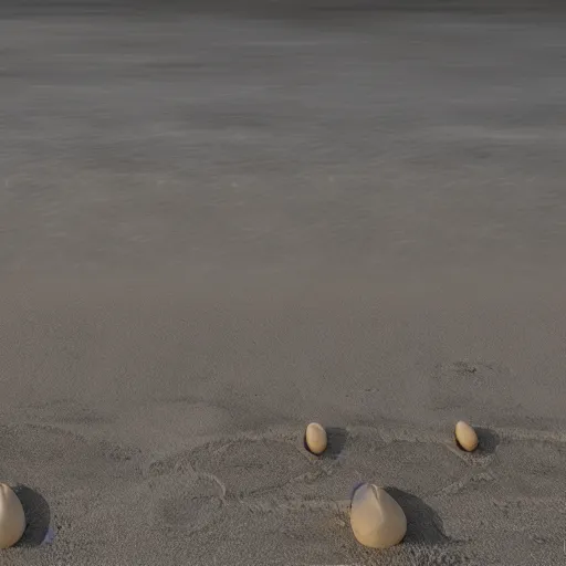 Image similar to two long chinese fying pans on a beach, photorealistic, 8k