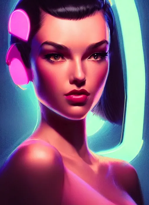 Image similar to portrait of female humanoid, intricate, retro 6 0 s, elegant, cyber neon lights, highly detailed, digital photography, trending in artstation, trending in pinterest, glamor pose, concept art, smooth, sharp focus, art by artgerm and greg rutkowski