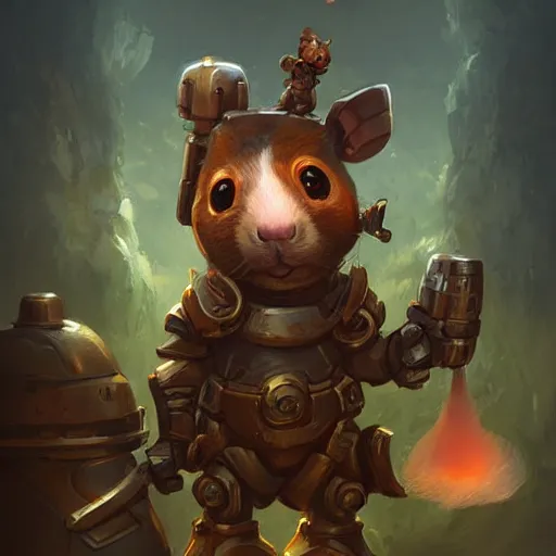 Image similar to cute little anthropomorphic Guinea Pig using mech armor, ultra wide lens shot , tiny, small, short, cute and adorable, pretty, beautiful, DnD character art portrait, matte fantasy painting, DeviantArt Artstation, by Jason Felix by Steve Argyle by Tyler Jacobson by Peter Mohrbacher, cinematic lighting