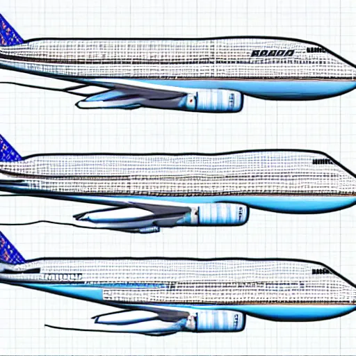 Image similar to isometric art blueprints of a boeing jet 7 4 7 with labels detailed technical drawing