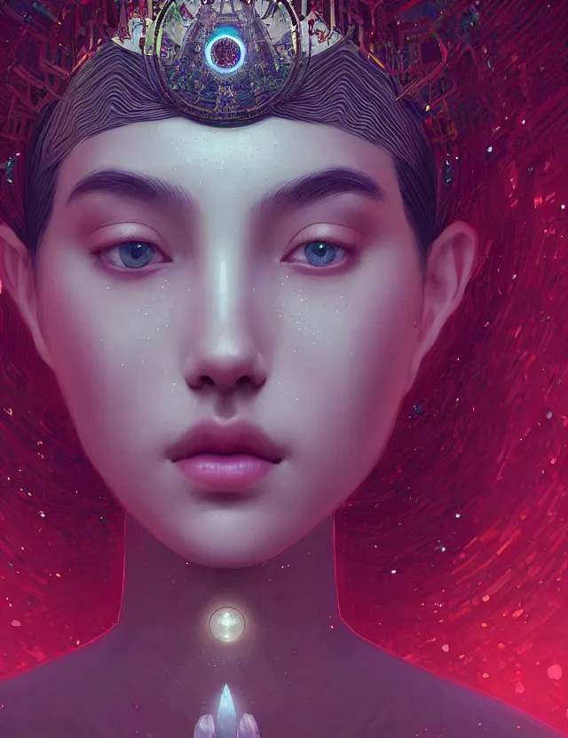 Image similar to symmetrical, centered composition. bokeh background. goddess close-up portrait in crown, by Tooth Wu and wlop and beeple and greg rutkowski