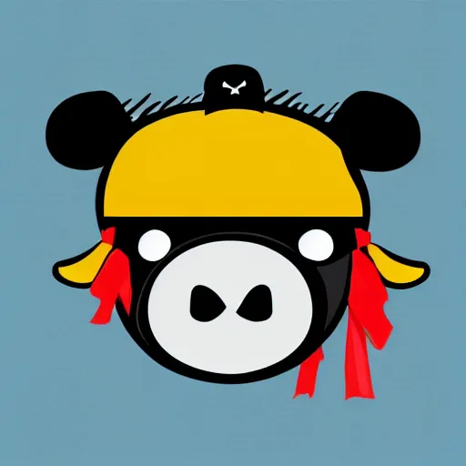 Image similar to cow wearing a pirate hat and eyepatch, childrens cartoon