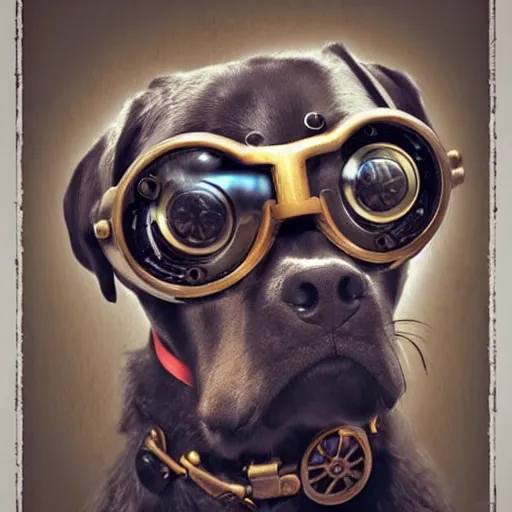 Prompt: a labrador with steampunk googles, by ROSS tran