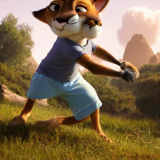 Image similar to a film still from the movie zootopia main character portrait anthro anthropomorphic mountain lion head animal person fursona wearing gym shorts at the gym working out pixar disney dreamworks animation sharp rendered in unreal engine 5 octane key art by greg rutkowski bloom dramatic lighting modeling expert masterpiece render
