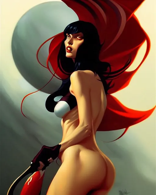 Prompt: peter mohrbacher, phil noto comicbook cover art, megan fox as vampirella