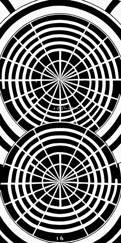 Prompt: geometric wheel of fortune tarot card by karl gerstner, minimal, black and white monochrome, bordered, centered, in frame, 8 k scan