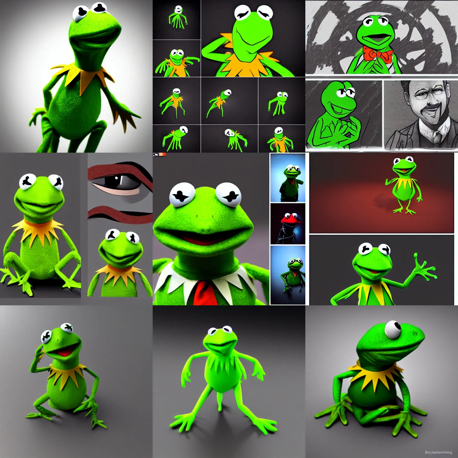 Prompt: kermit the frog as james bond in game art style, 3 d and cell shaded, realistic lightning, action, tension, cinematic lights