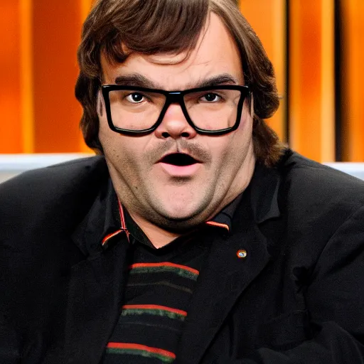 Image similar to jack black dressed as and pretending to be larry king