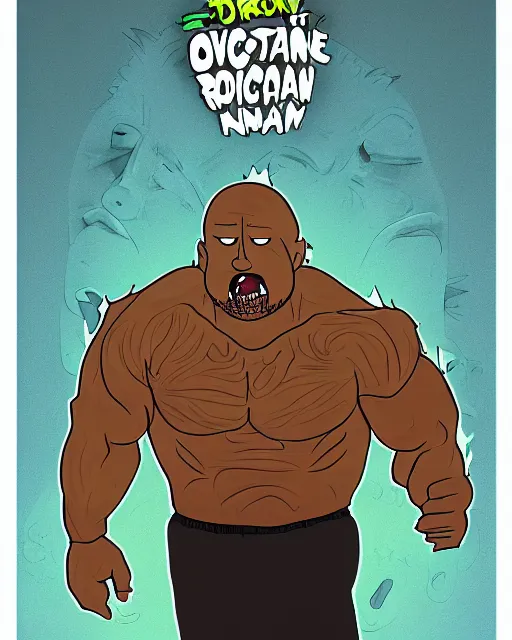 Prompt: portrait of dwayne johnson in the style of justin roiland. ugly, creepy, demonic, horror. cinematic lighting. style of rick & morty. photographic, photography. by justin roiland