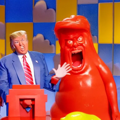 Image similar to donald trump getting slimed on nickelodeon