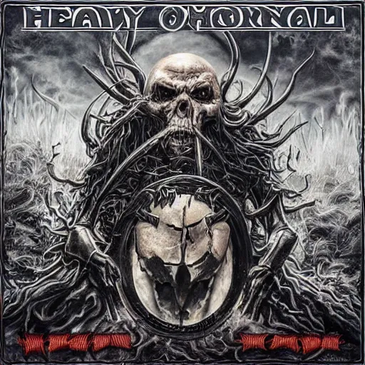 Image similar to heavy metal album cover of viktor orban