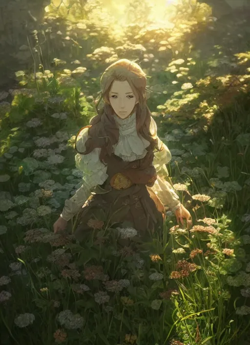Image similar to a portrait of the emerald herald in the garden, fine details, intricate, tone mapped, ambient lighting, highly detailed, digital painting, concept art, sharp focus, by makoto shinkai and akihiko yoshida and hidari and wlop