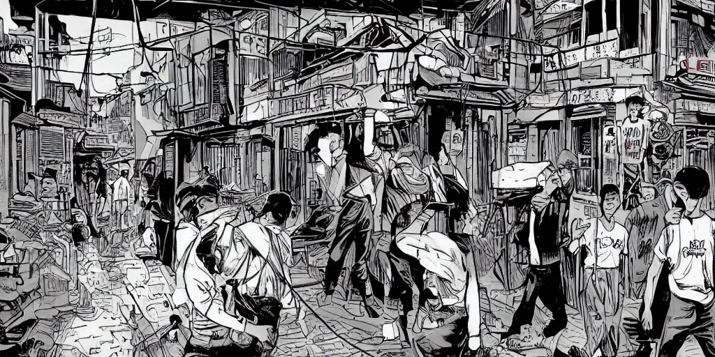 Prompt: alleyway communist vietnam in of graphic novel