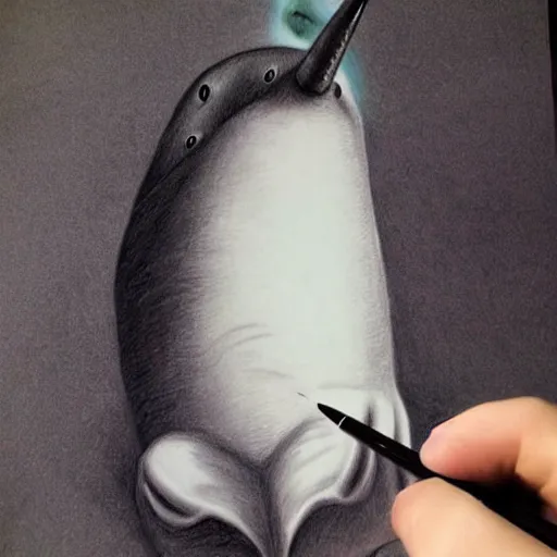 Prompt: narwhal, portrait, hyperrealistic, drawing