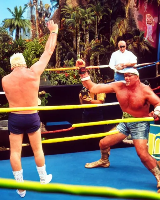 Image similar to michael rapaport in a yapapia indian strap match against hulk hogan at port aventura. photographic, photography