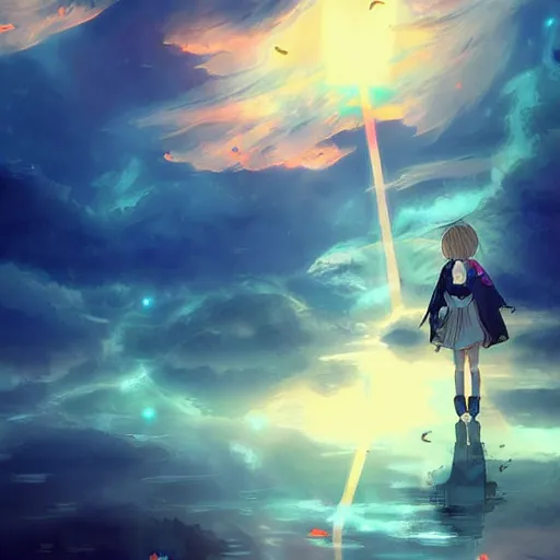 Image similar to Lucid dream anime, digital art, beautiful colours, atmospheric, great composition, smooth lines