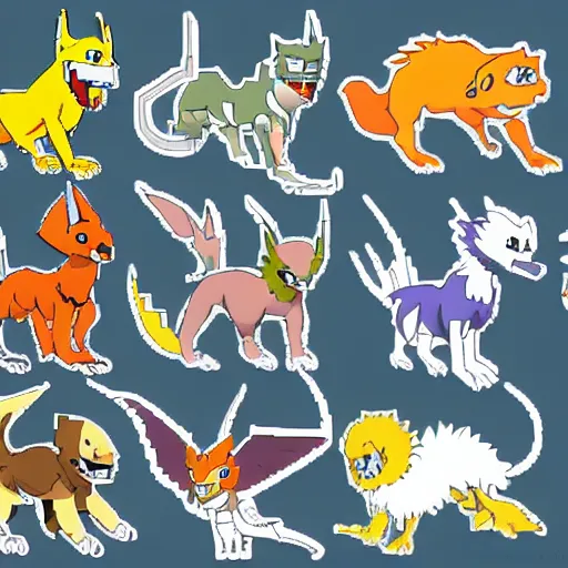 Prompt: Digimon inspired animals orthographic isometric 3d sprite sheet