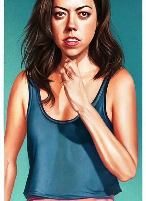 Prompt: full length photo of Aubrey Plaza in a tanktop in the style of stefan kostic, full body, not realistic, sharp focus, 8k high definition, insanely detailed, intricate, elegant, art by stanley lau and artgerm