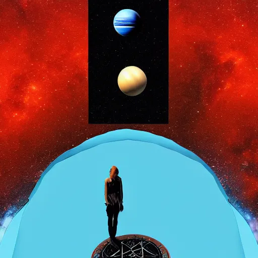 Image similar to standing on neptune, looking out into the vastness of space, digital art