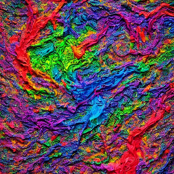 Image similar to melted crayons, ray tracing, psychedelic, intricate, very complex, textured, photography