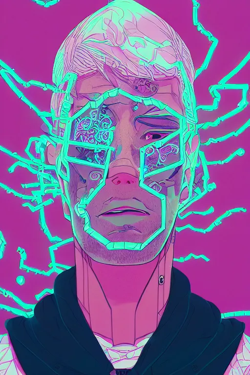 Prompt: portrait, cyberpunk hero, leaves by miyazaki, violet and pink and white palette, illustration, kenneth blom, mental alchemy, james jean, pablo amaringo, naudline pierre, contemporary art, hyper detailed