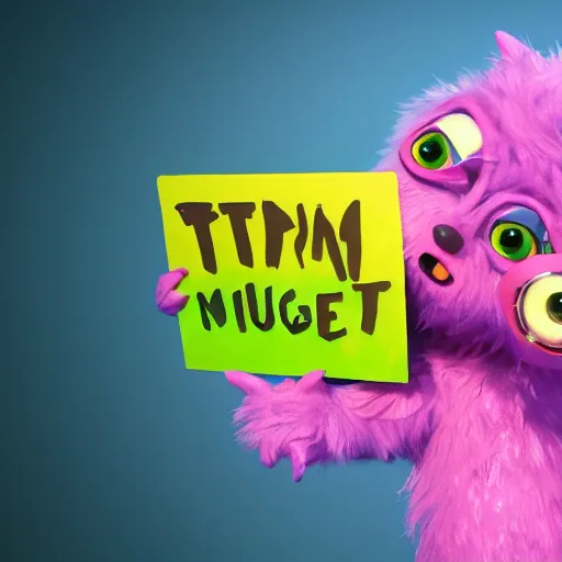 Image similar to cute furry monster holding a placard, colourful, glowing background lighting, hyper detailed, fairy tale, 4 k octane render