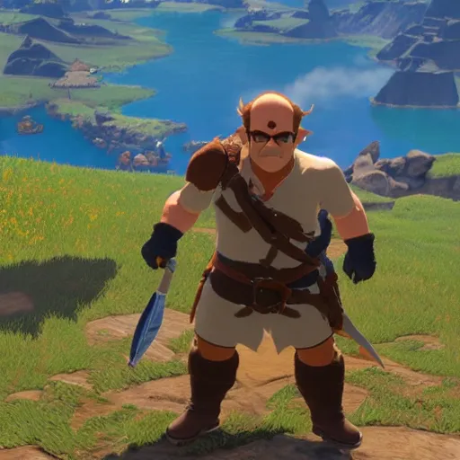 Image similar to Danny Devito as Link in Breath of the Wild, 4k screenshot