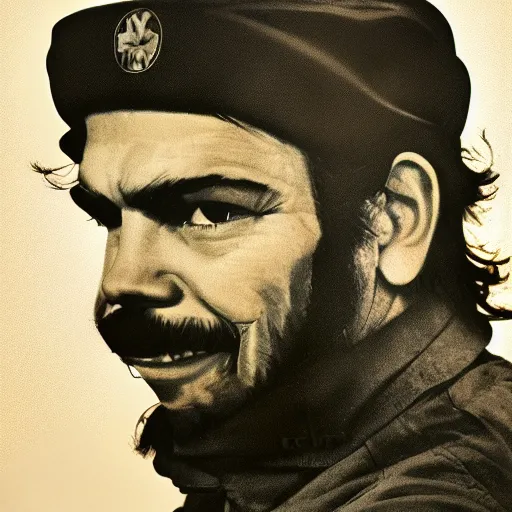 Image similar to insanely detailed portrait of che guevara smiling, high quality, 8k hd, 300 dpi, leica noctilux, studio lighting