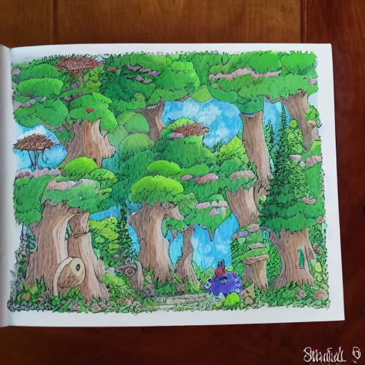 Prompt: Whimsical forest, in the style of studio ghibli, hand drawn