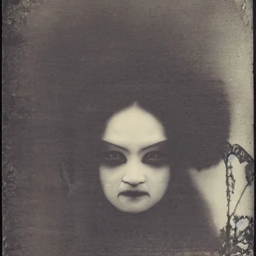 Prompt: terrifying evil dark angry geisha!!! daguerreotype portrait photograph. inspired by gerard grom and ansel adams. beautiful. highly detailed. old timey.