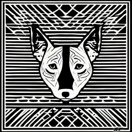 Prompt: <https://s.mj.run/xnm80wAjy-Q> Graphic art of a canine, orange black and whites, geometric style, highly stylized, trending on artstation, shepard fairey