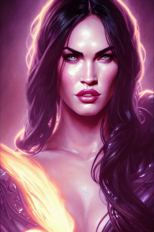 Image similar to portrait of megan fox as liliana vess, magic the gathering, intricate, headshot, highly detailed, digital painting, artstation, concept art, sharp focus, cinematic lighting, illustration, art by artgerm and greg rutkowski, alphonse mucha, cgsociety