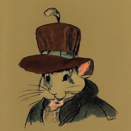 Prompt: a rabbit wearing a deerstalker hat and a brown coat, in the style of carl larsson