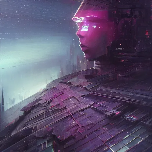 Prompt: it isn't all bad. darkness is where the stars are, set in the future 2 1 5 0, highly detailed face, very intricate, symmetrical, cinematic lighting, award - winning epic painting, painted by mandy jurgens, pan futurism, dystopian, bold colors, dark vibes, cyberpunk, groovy vibe, wispy smoke, anime aesthetic, featured on artstation